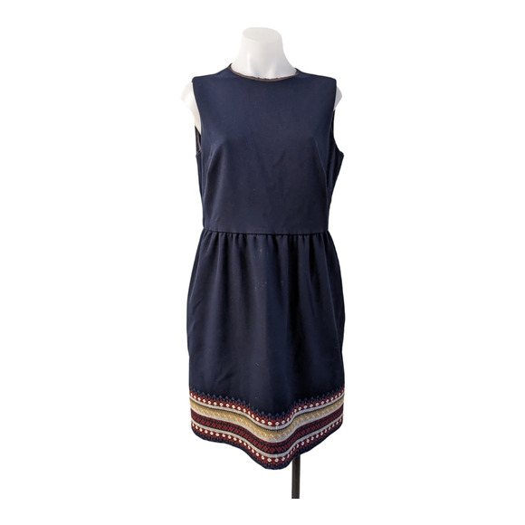 Red Valentino Size 46 Embellished Mini Dress Navy Embroidered Hem Sleeveless - Picture 1 of 15